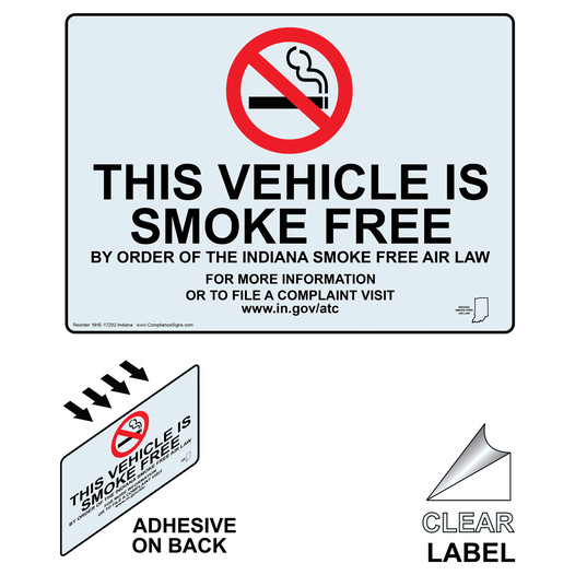 Indiana This Vehicle Is Smoke Free Clear Label NHE-17292-Indiana