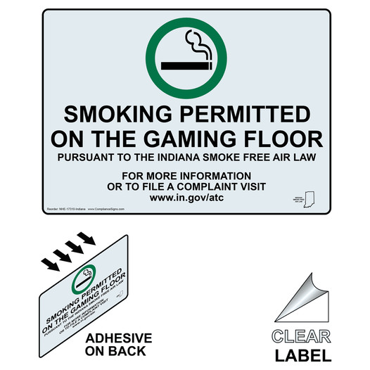 Indiana Smoking Permitted On Gaming Floor Clear Label NHE-17310-Indiana