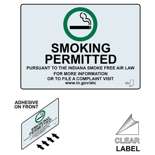 Indiana Smoking Permitted Info Or Complaint Label With Front Adhesive