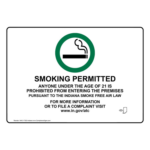 Indiana Smoking Permitted Age Of 21 Is Prohibited Sign NHE-17303-Indiana