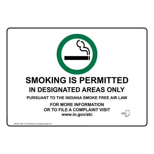 Indiana Smoking Is Permitted In Designated Areas Only Sign NHE-17314-Indiana