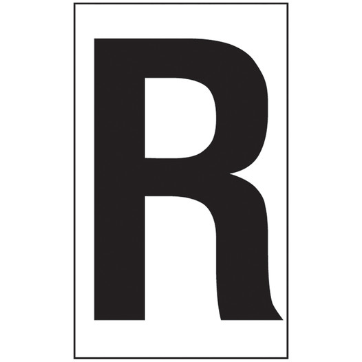 Reflective Black-on-White Letter R Label in 2 Sizes CS972818