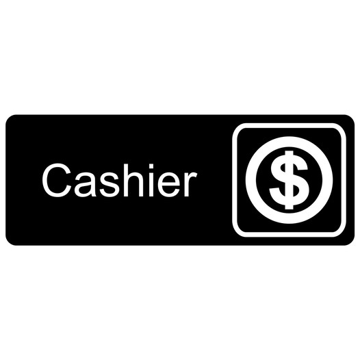 Black Engraved Cashier Sign with Symbol EGRE-273-SYM_White_on_Black