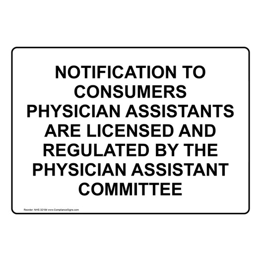 Notification To Consumers Physician Assistants Sign NHE-32184