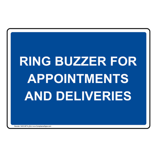 Ring Buzzer For Appointments And Deliveries Sign NHE-38714_BLU