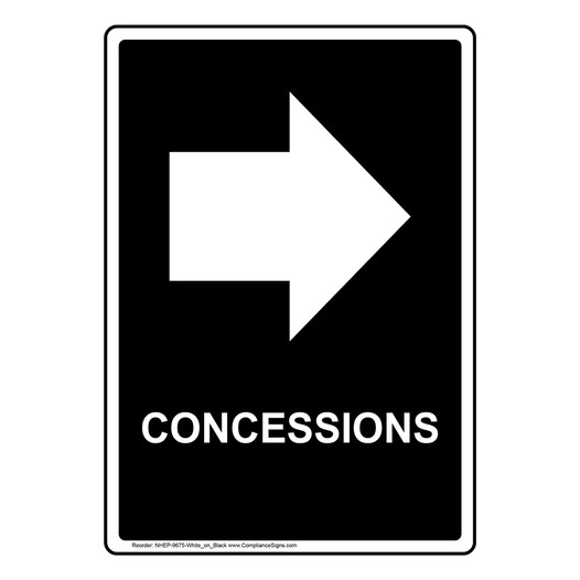Portrait Black Concessions [Right Arrow] Sign NHEP-9675-White_on_Black