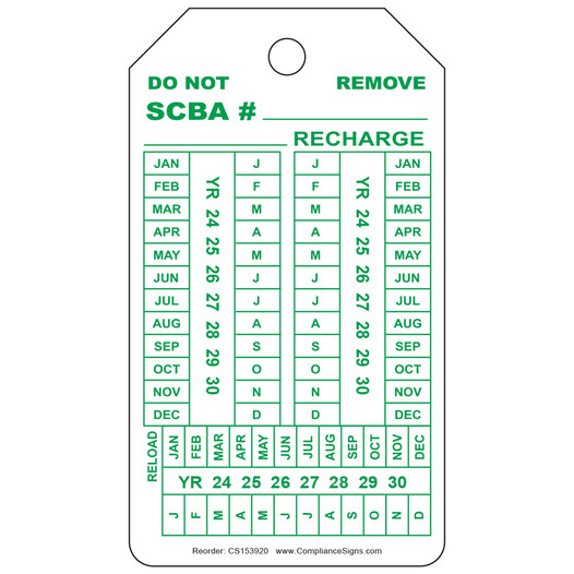 White Do Not Remove SCBA# Recharge Tag CS153920