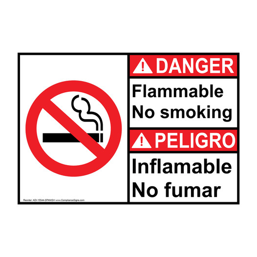 English + Spanish ANSI DANGER Flammable No Smoking Sign With Symbol ADI-15544-SPANISH