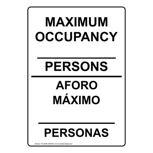 Maximum Occupancy Persons Bilingual Sign NHI-8249-SPANISH