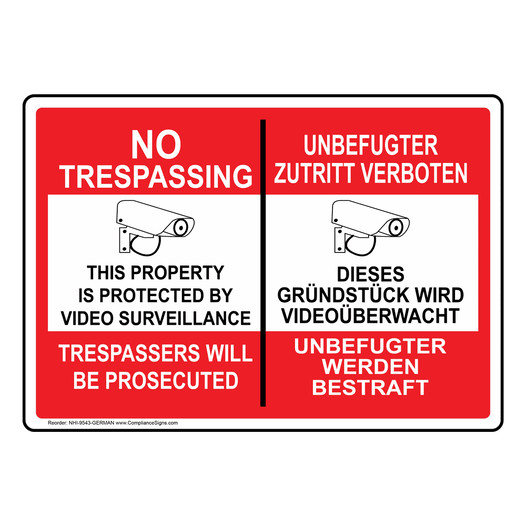 No Trespassing Video Surveillance Bilingual Sign NHI-9543-GERMAN