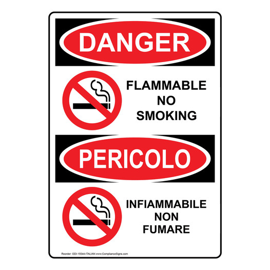 English + Italian OSHA DANGER Flammable No Smoking Sign With Symbol ODI-15544-ITALIAN