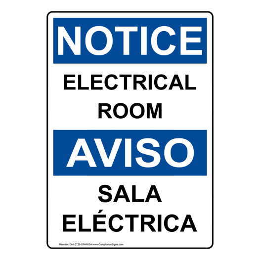 English + Spanish OSHA NOTICE Electrical Room Sign ONI-2729-SPANISH
