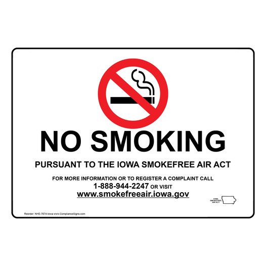 Iowa No Smoking Smokefree Air Act Sign NHE-7674-Iowa
