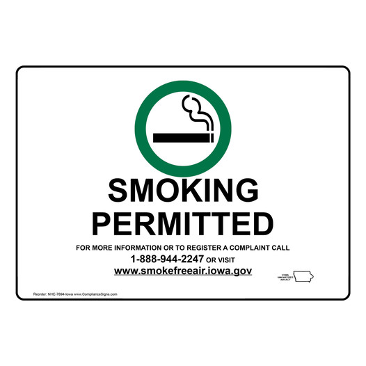 Iowa Smoking Permitted For Info Or Complaint Sign NHE-7694-Iowa