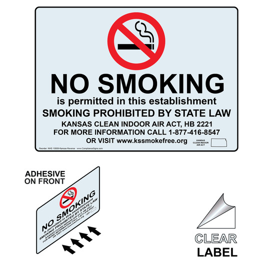 Kansas No Smoking In This Establishment Label With Front Adhesive NHE-10808-Kansas-Reverse