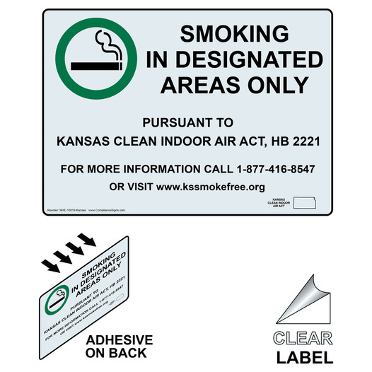 Kansas Smoking In Designated Areas Only Clear Label