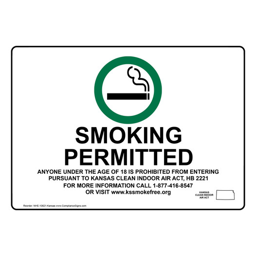 Kansas Smoking Permitted Age Of 18 Is Prohibited Sign NHE-10821-Kansas