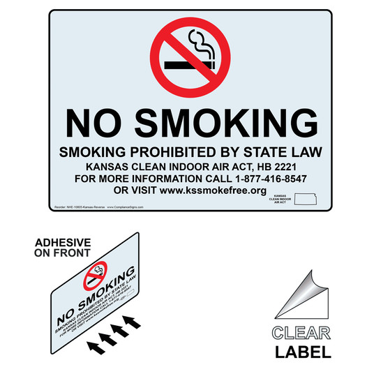 Kansas No Smoking Smoking Prohibited Label With Front Adhesive NHE-10805-Kansas-Reverse