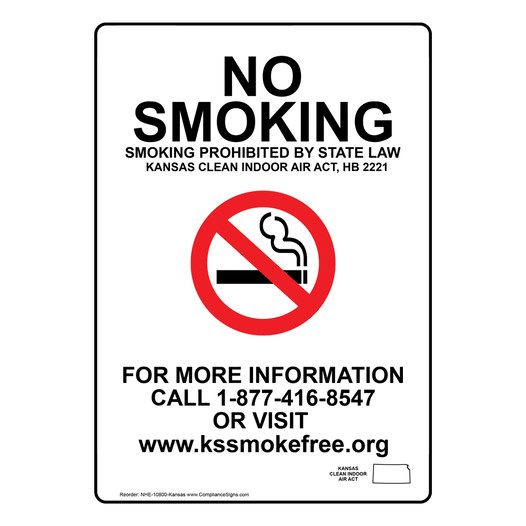 Kansas No Smoking Smoking Prohibited By State Law Sign NHE-10800-Kansas