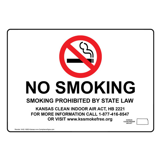 Kansas No Smoking Smoking Prohibited By State Law Sign NHE-10803-Kansas