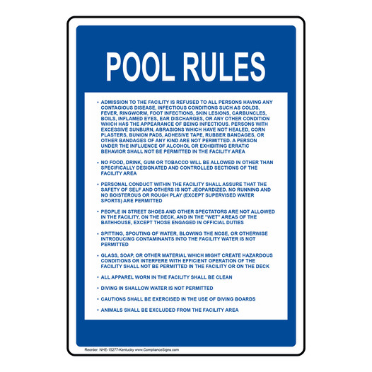 Kentucky Pool Rules Sign NHE-15277-Kentucky