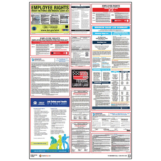 Labor Laws Poster Pennsylvania Federal OSHA English