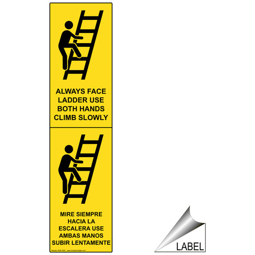 Always Face Ladder Use Both Hands Bilingual Label NHB-16281