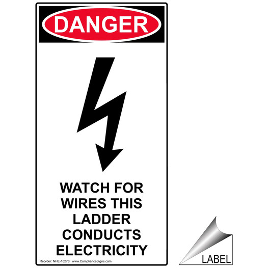 Watch For WiresLadder Conducts Electricity Label With Symbol NHE-16278