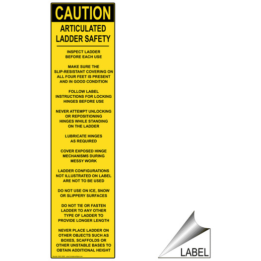 Caution Articulated Ladder Safety Inspect Label NHE-16300