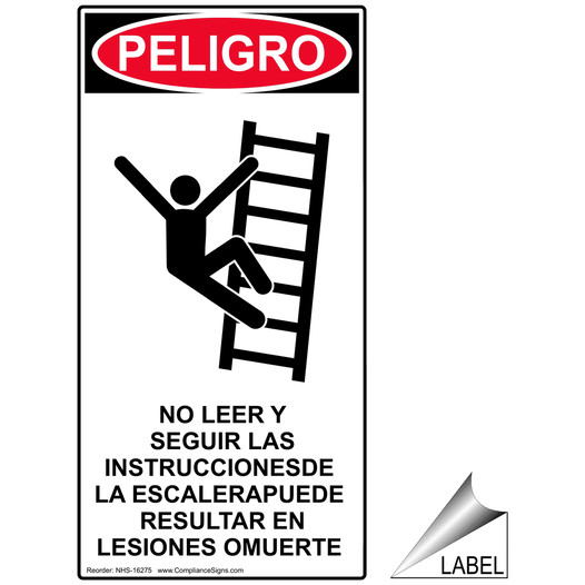 Ladder Safety Label Spanish Read And Follow Instruction