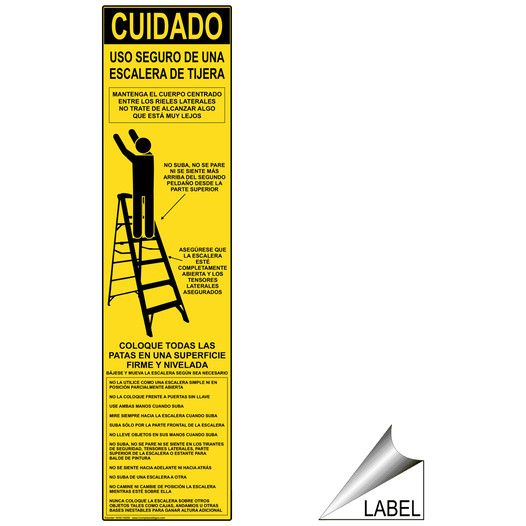 Step Ladder Safety Spanish Label With Symbol NHS-16298