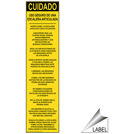 Caution Articulated Ladder Safety Inspect Spanish Label NHS-16300