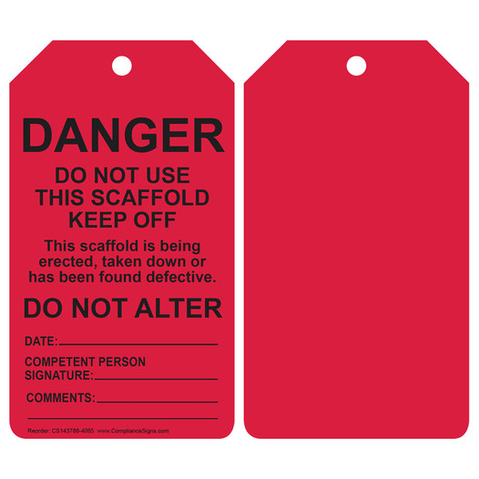 Red DANGER DO NOT USE THIS SCAFFOLD KEEP OFF Safety Tag CS143786