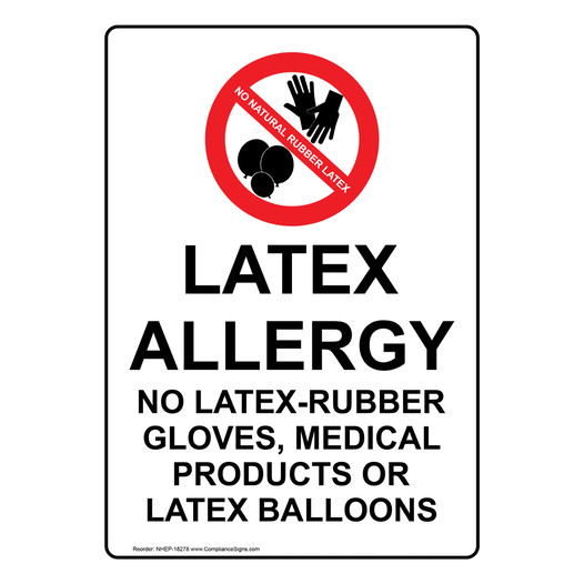 Portrait Latex Allergy No Latex-Rubber Sign With Symbol NHEP-18278