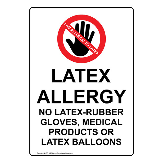 Portrait Latex Allergy No Latex-Rubber Sign With Symbol NHEP-18279