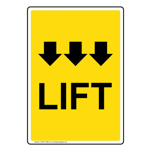 Portrait Lift [With Down Arrows] Sign With Symbol NHEP-14585