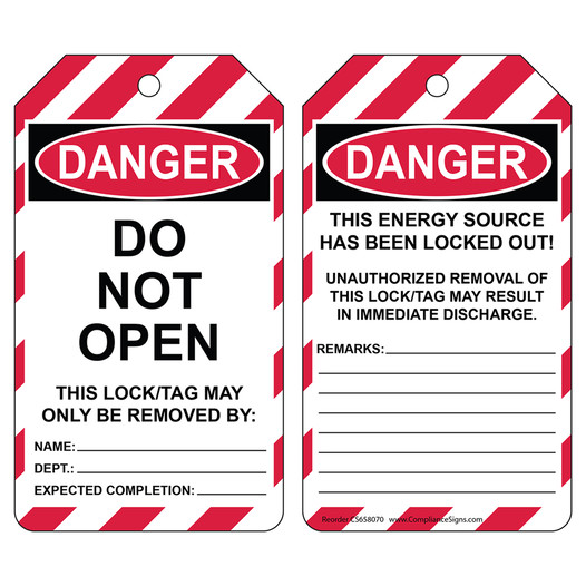 OSHA DANGER DO NOT OPEN - ENERGY SOURCE LOCKED OUT Lockout Tag CS658070