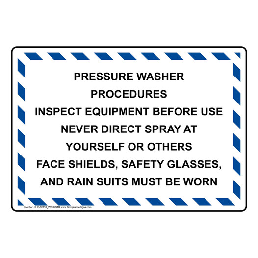 Pressure Washer Procedures Inspect Equipment Sign NHE-32810_WBLUSTR