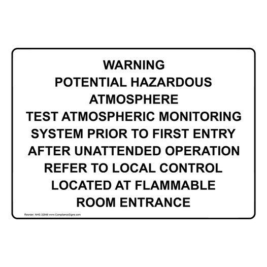 Warning Potential Hazardous Atmosphere Test Atmospheric Sign NHE-32846