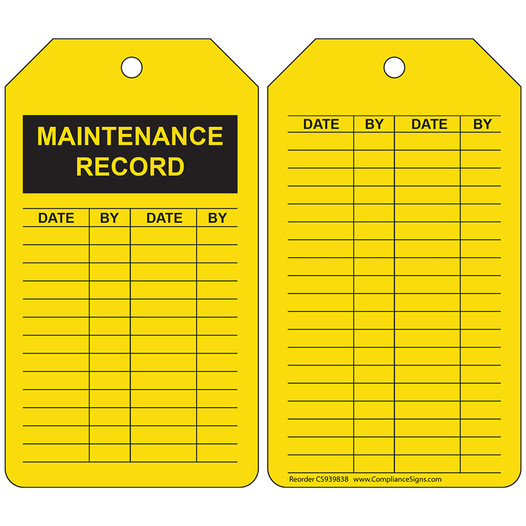 Maintenance Record Inspection / Status Tag CS939838