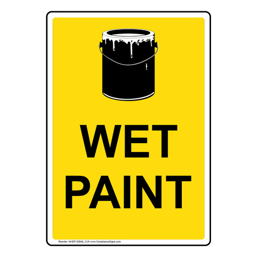 Portrait Wet Paint Sign With Symbol NHEP-32948_YLW