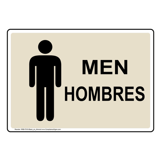 Almond Men - Hombres Restroom Sign With Symbol RRB-7010-Black_on_Almond