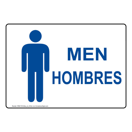 White Men - Hombres Restroom Sign With Symbol RRB-7010-Blue_on_White