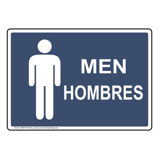 Navy Men - Hombres Restroom Sign With Symbol RRB-7010-White_on_Navy