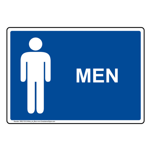 Blue Men Restroom Sign With Symbol RRE-7010-White_on_Blue