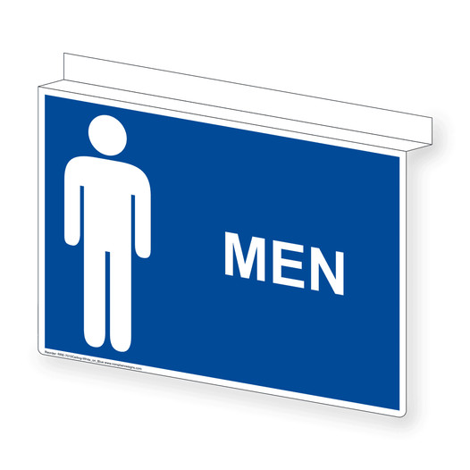 Blue Ceiling-Mount MEN Restroom Sign With Symbol RRE-7010Ceiling-White_on_Blue