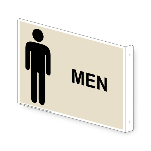 Projection-Mount Almond MEN Restroom Sign With Symbol RRE-7010Proj-Black_on_Almond