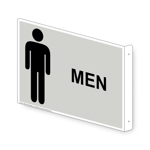 Projection-Mount Pearl Gray MEN Restroom Sign With Symbol RRE-7010Proj-Black_on_PearlGray