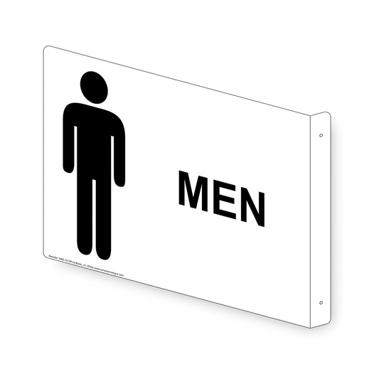 Projection-Mount White MEN Restroom Sign With Symbol RRE-7010Proj-Black_on_White