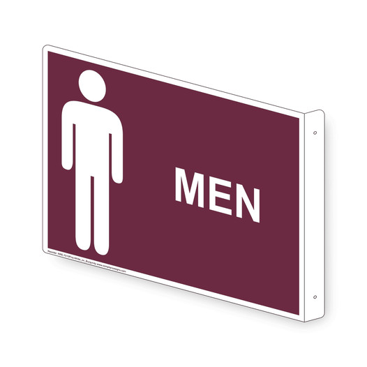 Projection-Mount Burgundy MEN Restroom Sign With Symbol